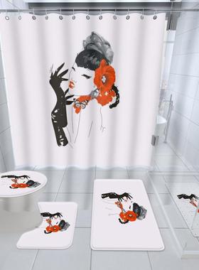 室加浴厚防垫水浴帘防滑卫PVC地垫洗澡垫GXI生间进门吸水地毯五件