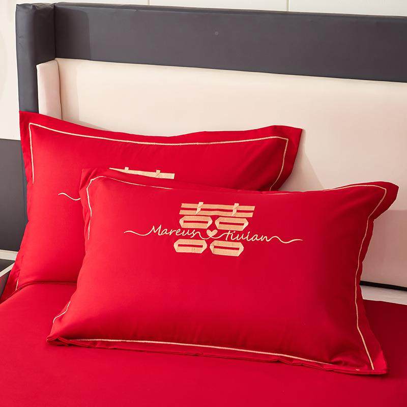 结庆床婚四件套中式刺简约时尚大红色单被套绣婚床PI上用品喜被套