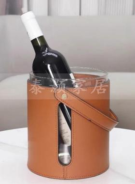 欧板房皮革样酒桶酒具件套装阳台飘窗装饰摆茶几餐边柜式酒柜摆设