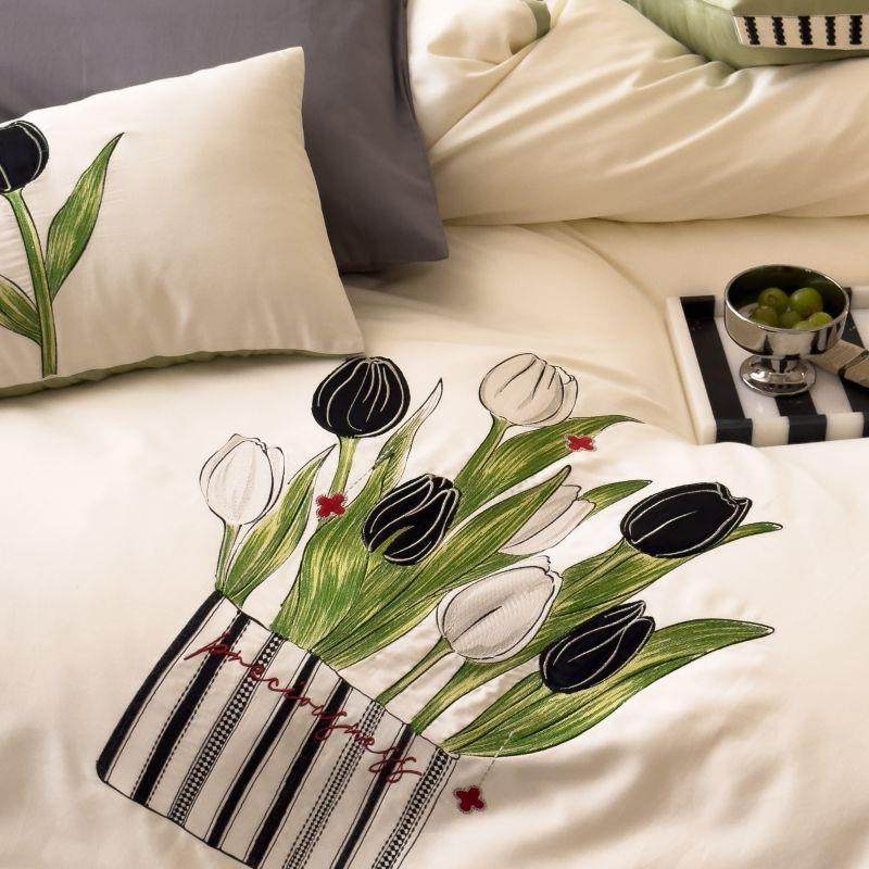 婴1儿级A类0支长绒棉件套0中式国风花卉刺绣丝滑被套四全棉WLL四