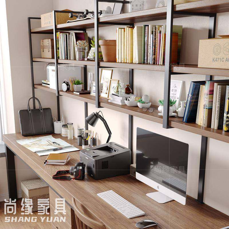 人实木书桌书架一体长家用条工作台卧室l桌of双t台式电脑AGR桌学
