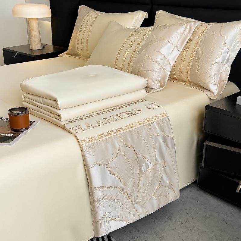 夏凉被丝四件套新款浮雕刺绣天丝被夏单冰被套PJQ冰床丝凉感