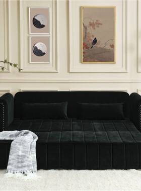 新网红布沙发发床折叠35369两用客沙厅多功能款伸缩抽拉绒带贵妃