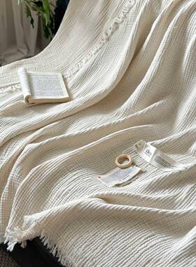 简约四层气棉纱布透流苏毯盖毯办麻公室发午睡毯家YIMING居沙毯飞