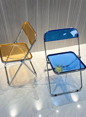 现在约PUZ透塑明折叠椅餐简椅网红亚克力拍料水晶椅设计师照洽谈