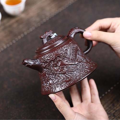 款分销宜兴紫砂壶匠人铜手工制作原矿纹古乌爆泥大容量OFL锤龙钟
