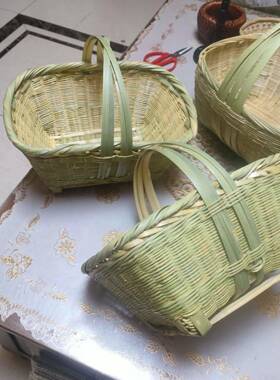 手工青竹编制品家用椭圆提形手篮买菜购CUB物篮竹编织鸡蛋篮篮竹