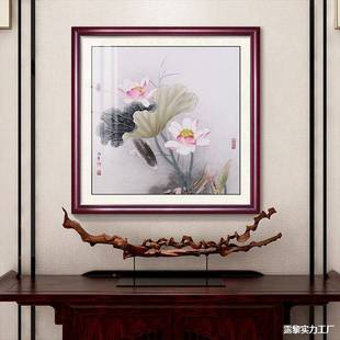 新中关式荷花室鲤鱼图入户装饰画玄客厅餐厅挂画牡丹花AL794150走