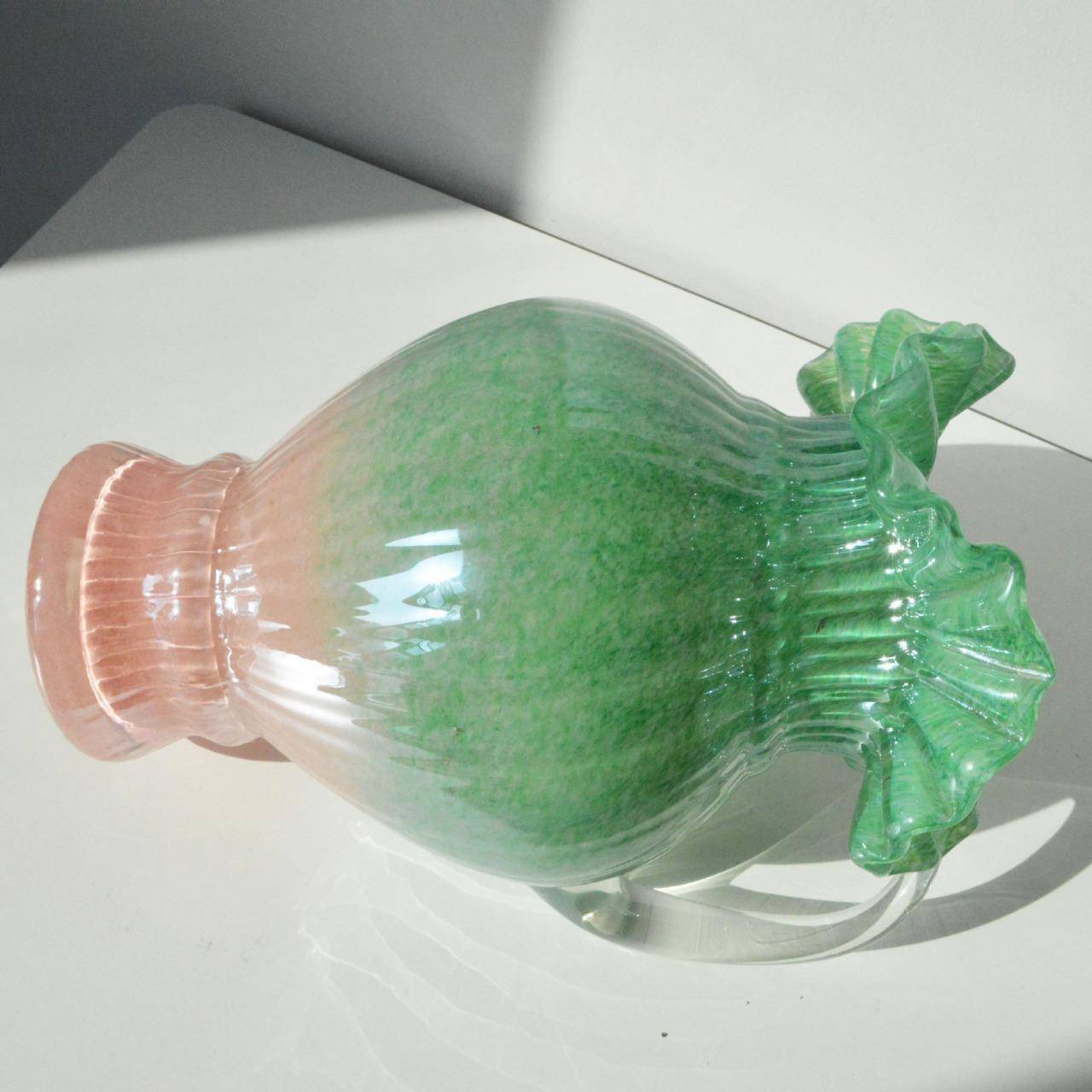 法式复古海形苔绿渐变粉YSQ拼单提桃耳手工壶花瓶水养插花器色摆