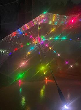 创意个时尚网雨发光透明伞CJX03111长性柄加厚l红ed灯小清新外景