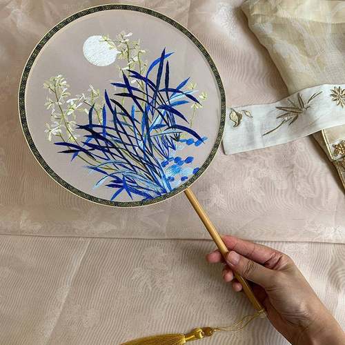 古风刺绣JCS子团服扇州双苏面绣宫扇手工绣花中国风汉扇绣美流苏