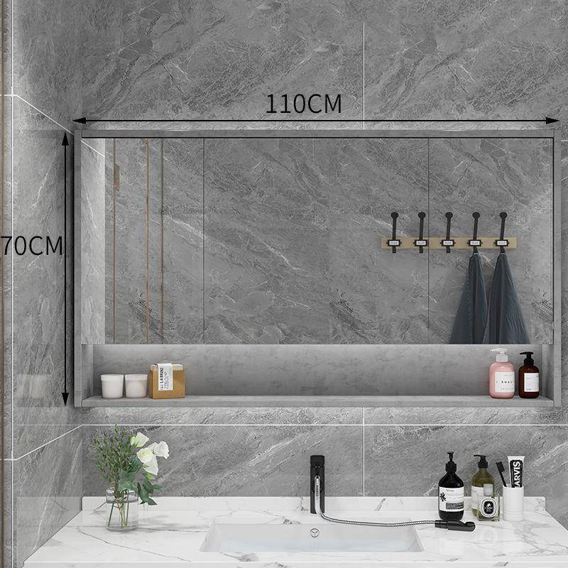 珍694涵外实木贸能室镜柜单独镜箱带置物架带灯除浴雾卫生间洗手