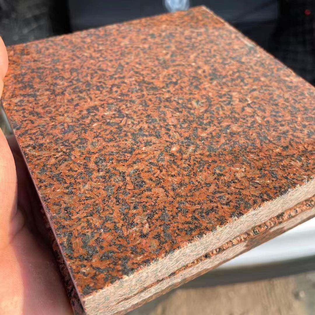 妃红石材贵园喷林工程砂k02火烧地铺石板花岩红色墓岗碑外墙干挂