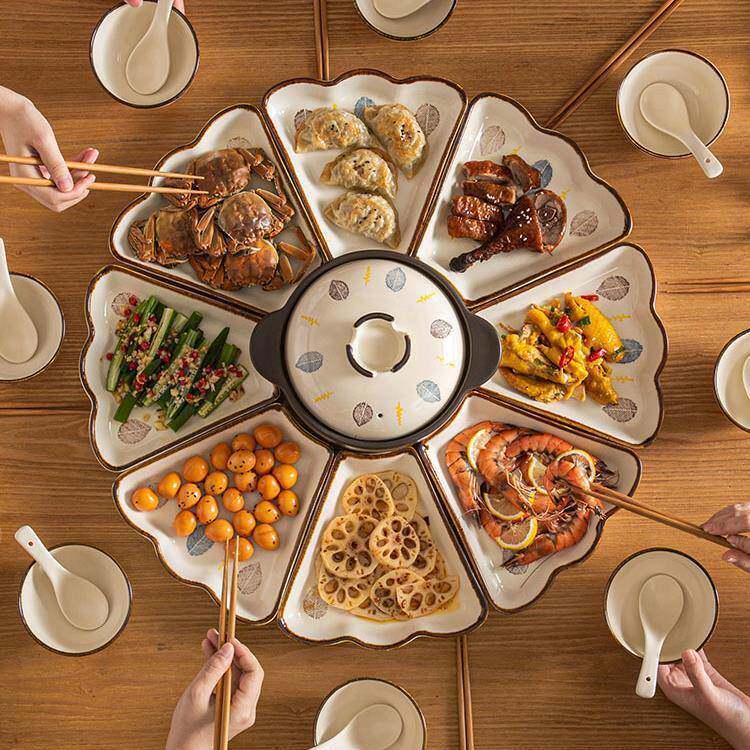 团圆拼盘套装组合高颜值碟盘庭子F9688H7H家聚餐夜餐具年碗饭陶瓷