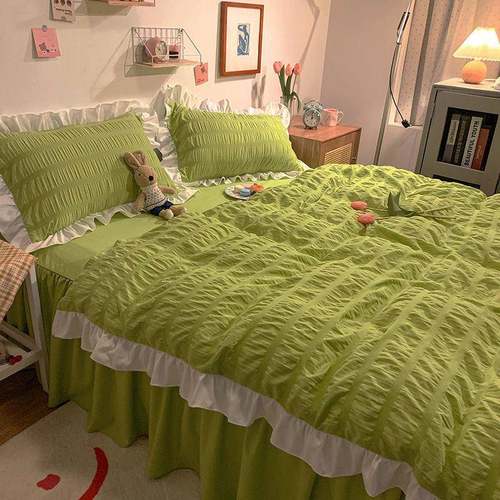 水洗棉床上四件套床单公主风边租被套被罩韩学生花版三SDZ件套出