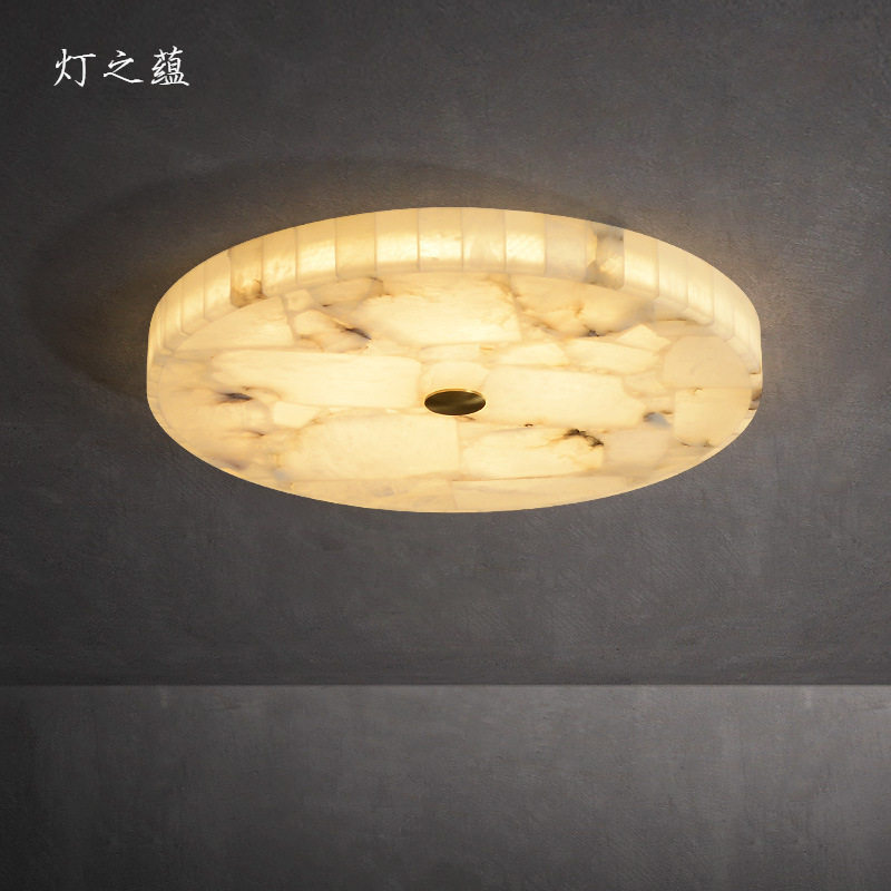 轻奢新中式全铜LED云石吸顶灯