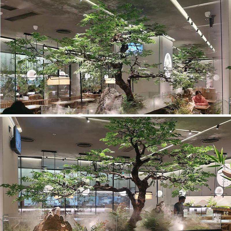 树绿茶主工题餐厅景观程DD仿松人造迎客真松室内外酒店玄关造景绿