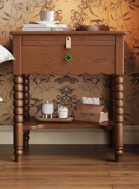 复简古风实985木床头柜用约现代白木卧室家储蜡物柜中古风收纳柜