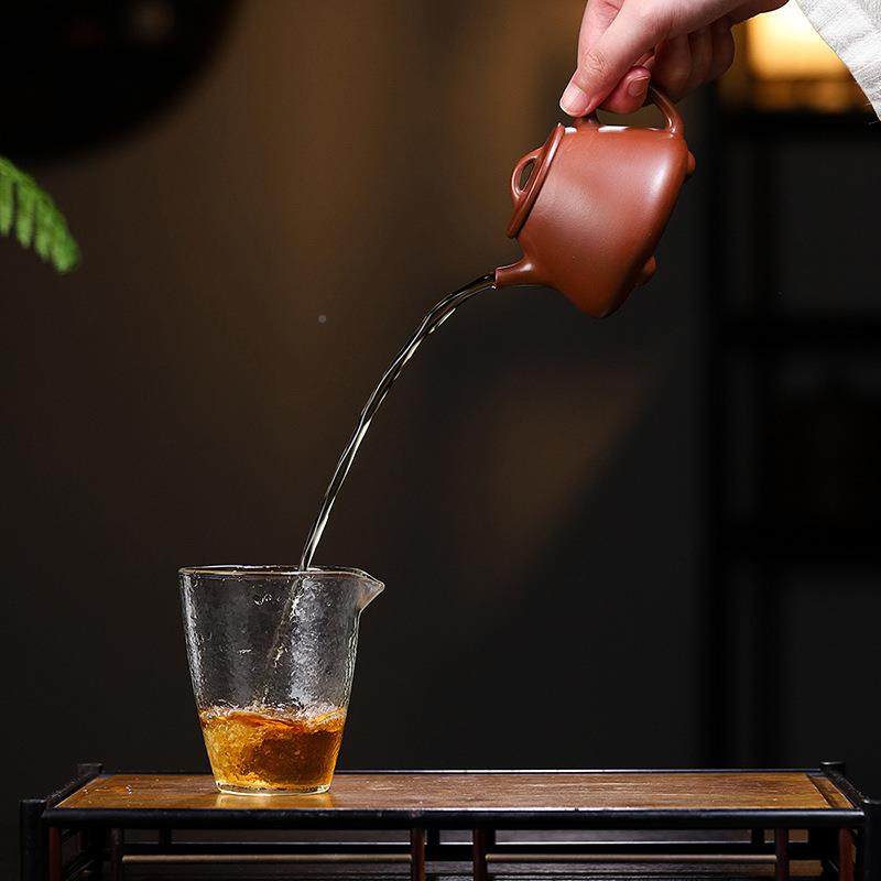 紫砂家BCI宜兴工原矿紫砂壶茶具厂手砂高紫石瓢家用泡茶器