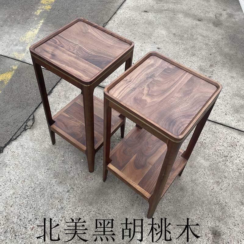 北美黑胡桃木花架实木新中式落地式花架简约客厅盆景置物架子