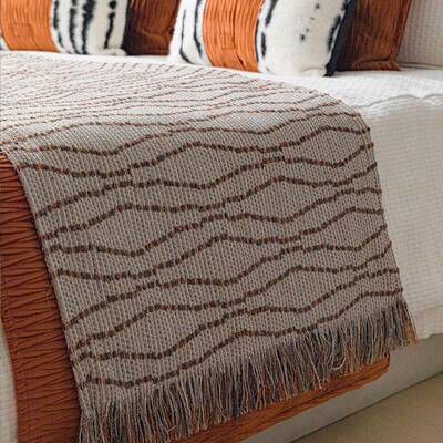 诧寂风新中式宿糖样板民间橙色焦色床头品靠枕AGC床尾巾搭毯床多