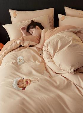 熏悟空贴布绣类100支冬纯棉磨毛件四XS241023套秋软糯裸睡A单人全