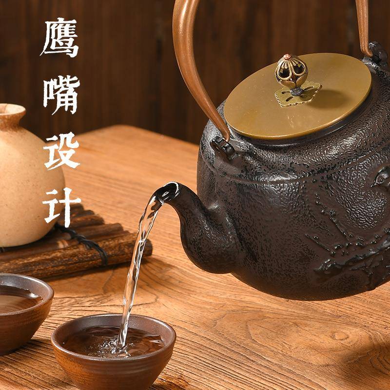 色邮煮家用老绣围炉煮茶复包古提梁铸铁壶功夫水泡PW008茶壶烧水