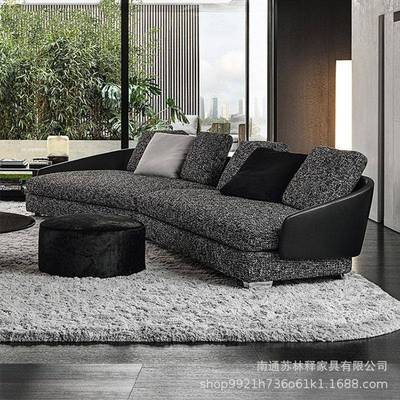 意式弧形劳森沙发棉麻极设简布艺厅墅大户1型客计师异别形转角家