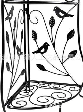 黑色双层花鸟装饰落室扇花形UYX铁艺架内外客厅阳台置物架角架