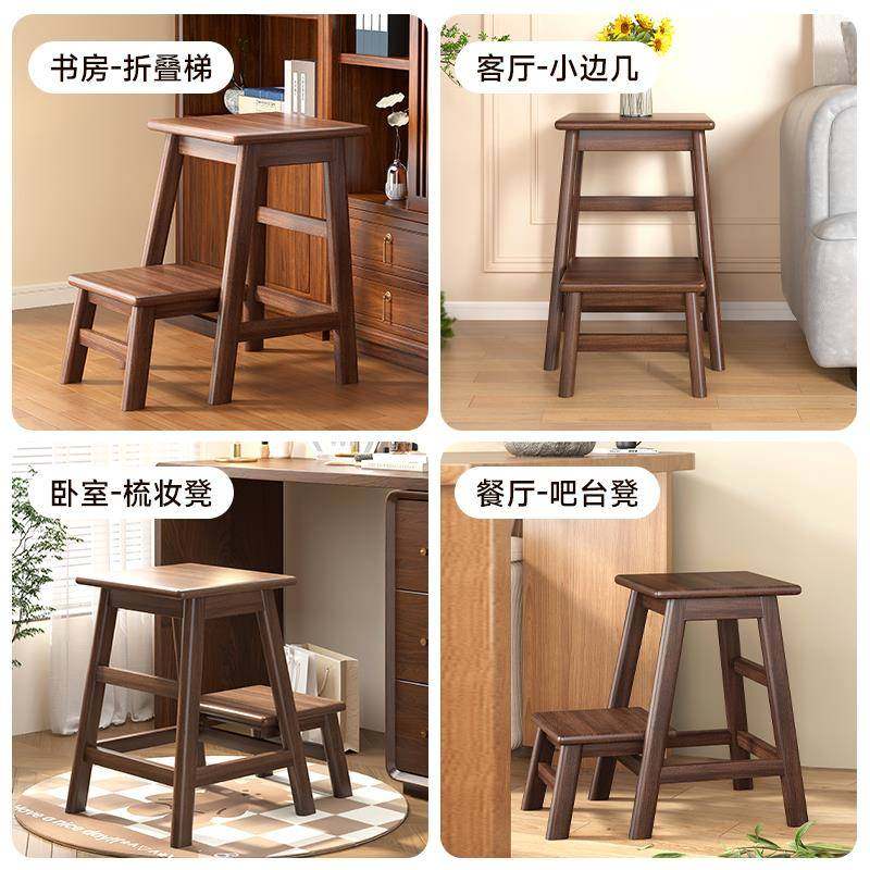 实高木折叠梯凳家用梯子两HJ用吧台凳登物置物取高多爬功能台阶凳