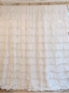 新纯KVK款布艺白色棉质荷叶边边中百褶蛋糕窗帘布帘半遮光色飘窗