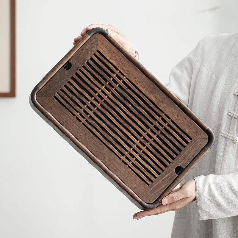 黑桃茶木盘小型家用储水式实木茶台轻奢干泡托盘简约新中式无品牌