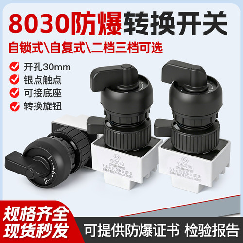 YH8030防爆转换开关防爆防腐旋钮exd两档三档自锁自复开孔径30mm
