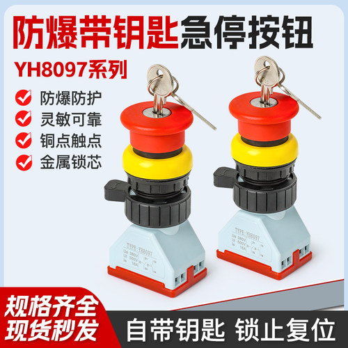 YH8097防爆防腐带钥匙急停按钮蘑菇头带锁旋转控制电梯开关配电箱
