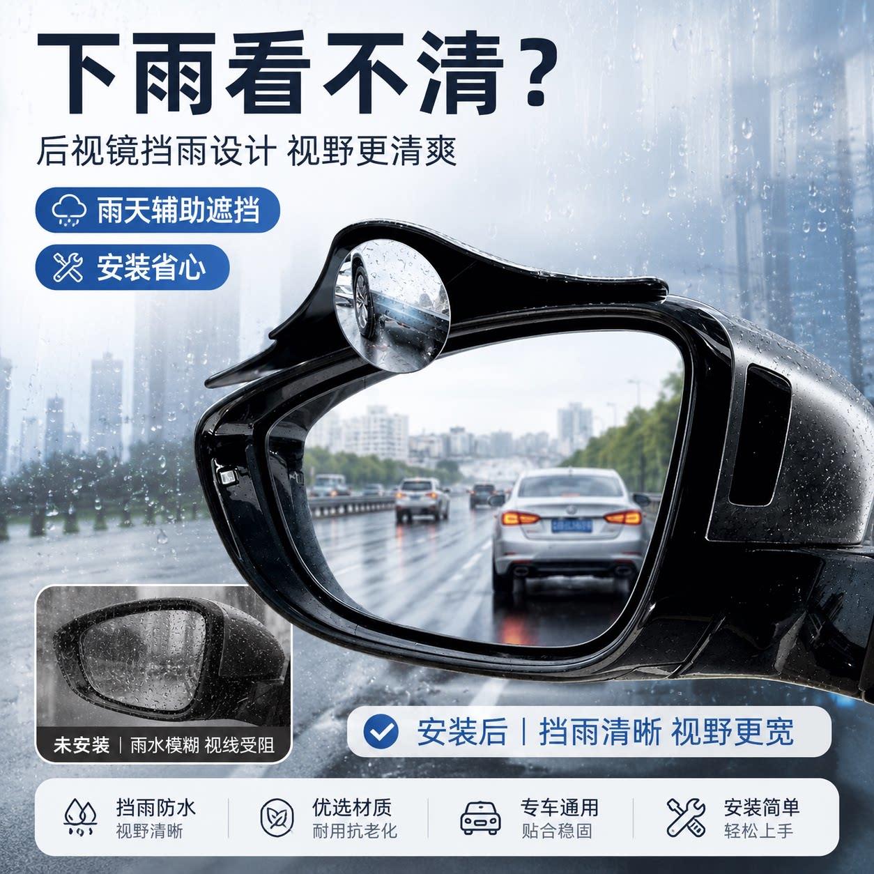 汽车后照镜雨雨眉小镜二合一遮雨圆板反ZZHYS-05光镜多功视能一体