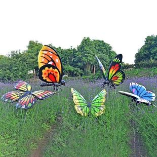玻装璃纤林维蝴蝶雕塑铁景插SYQ件模拟动物饰品户外园观饰田园饰