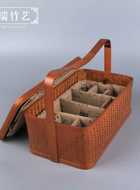 竹编手茶茶具盒ZOP整理提箱功夫茶箱具收纳盒箱家用防民宿旅行可