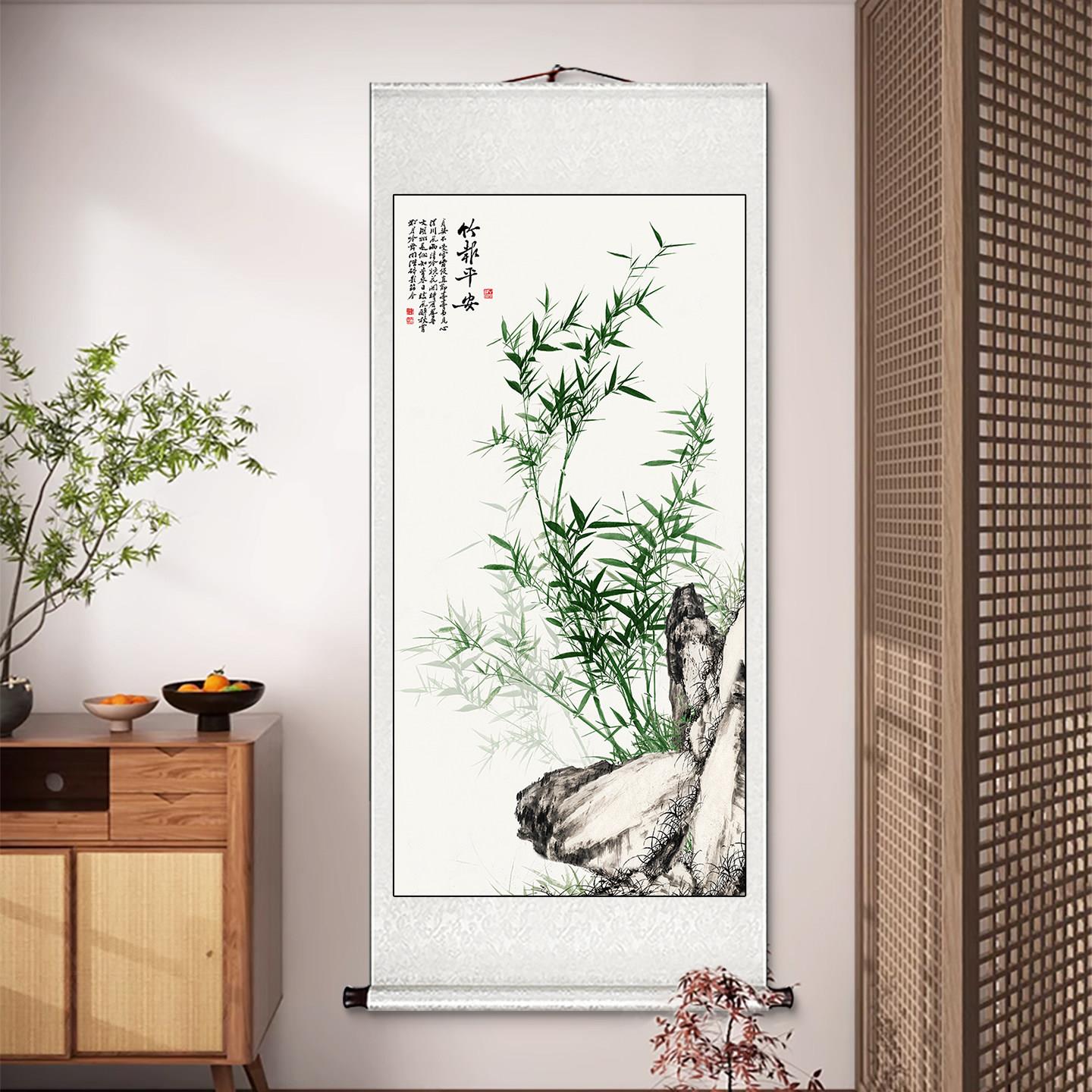 竹子国画卷挂画新式玄关画过道LM91774装饰画中办公室走室廊茶水