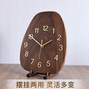 新实款黑胡桃钟实木钟表表挂钟客厅家用尚简约石英钟壁钟挂表静音