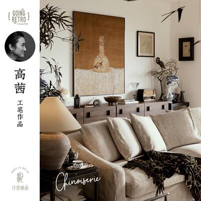 茜仟象X映画高 艺术客挂画法厅式轻奢中古覆古沙发1059B背景墙装