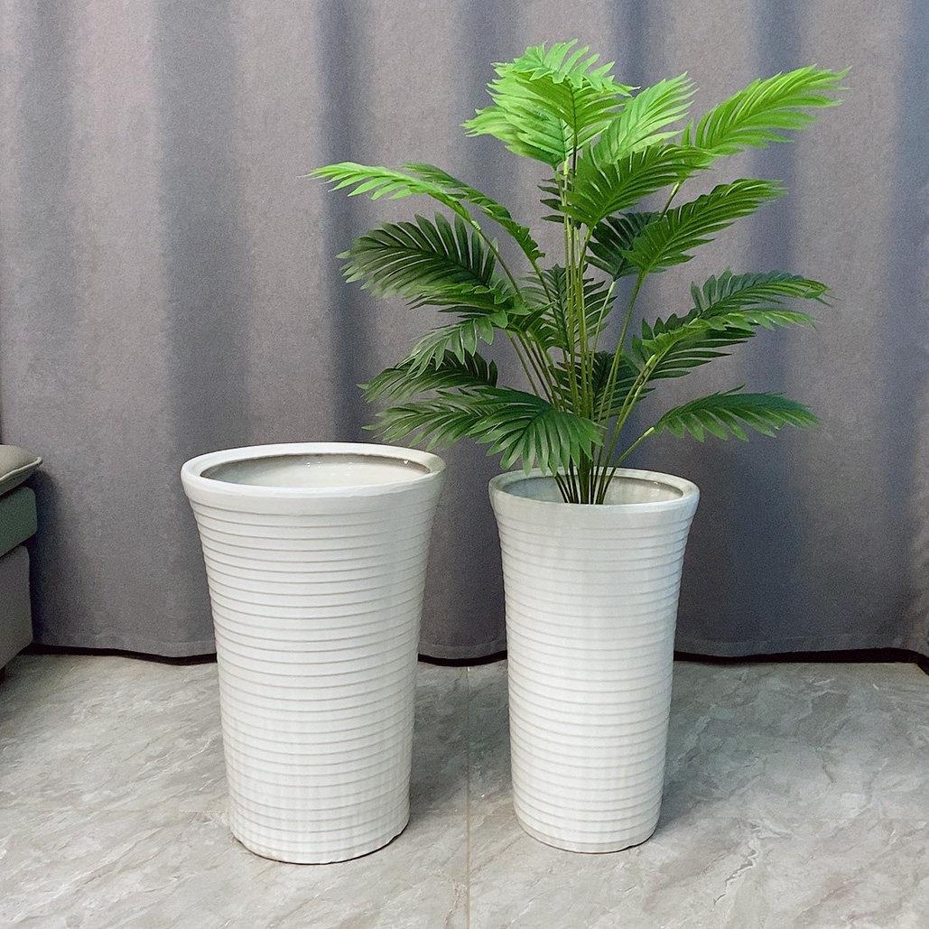 白色纯多层螺纹特大高筒陶瓷大BEE花盆色极花盆时尚高档花盆纯简