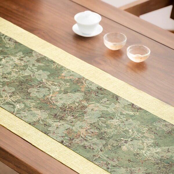 复古防水奢仿云纱茶席茶双面中ALY式禅意茶桌旗垫布轻茶茶台几布
