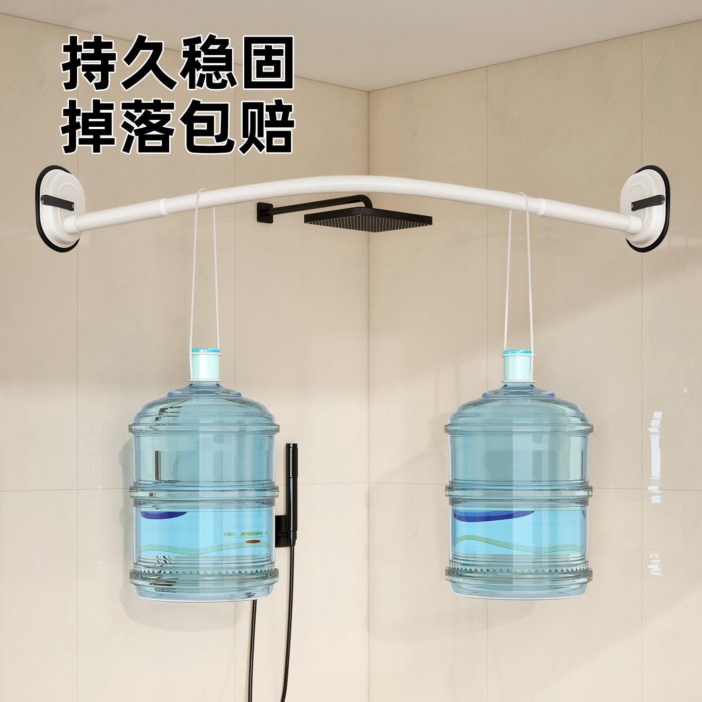 吸盘弧形浴帘杆免打孔浴室隔断架杆杆生间可伸直缩卫角子防水防滑