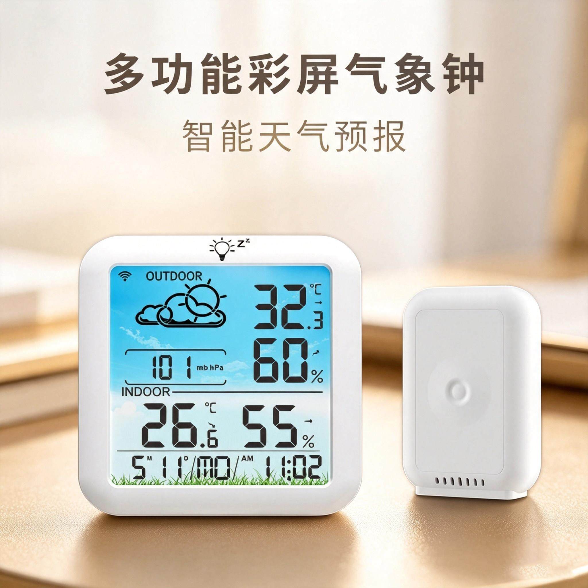 无温度计室外双显高精电子温湿度TQW计度家用壁内挂闹钟大屏线显