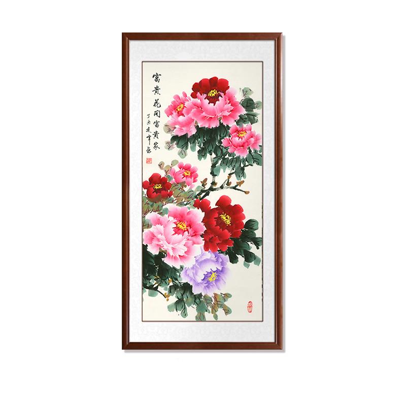 花开富贵作46挂玄关装饰画吉定祥手绘真迹国画品牡丹花画制竖版中