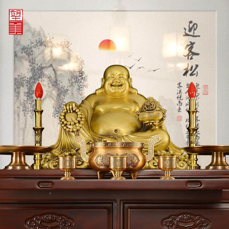 黄弥勒佛厅摆件MLF003大铜肚开心笑佛萨菩招客家用供奉佛像财大号