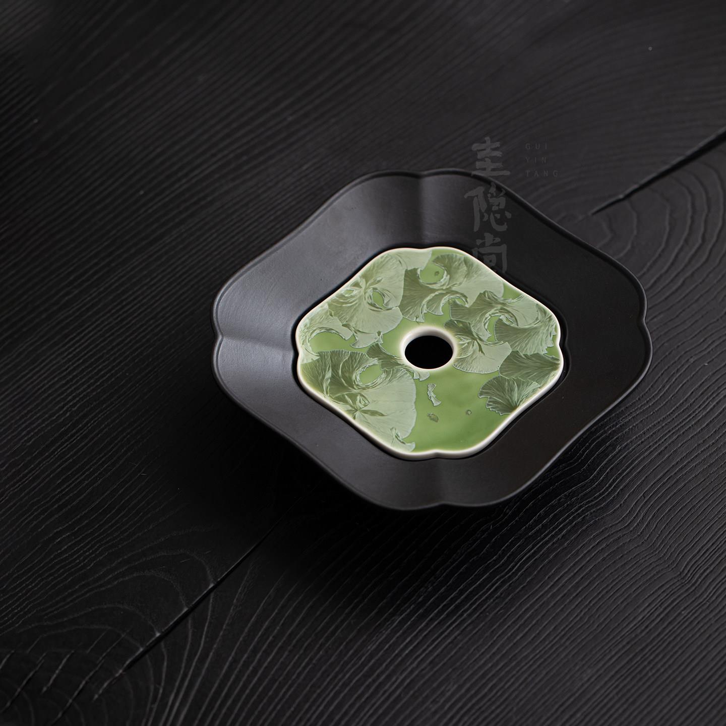 隐堂变结晶冰花干结晶釉黛青圭冰窑花陶瓷壶承家用储水泡茶盘茶托