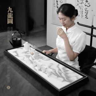 九龙图乌金石茶盘干泡湿泡茶台可定制图案LOGO惠安石雕纯手工会所