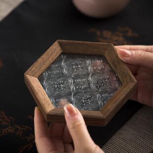 鸡翅木窗花壶承玻璃托盘杯垫方形实木玻璃茶盘点心盘干泡盘 叶屿