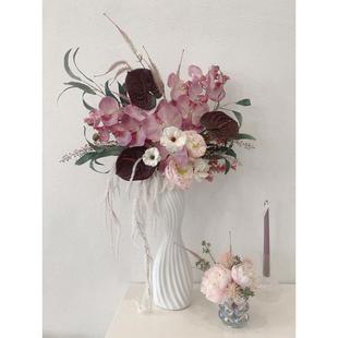 客厅玄关摆放花电视柜装 蝴蝶兰花艺 饰假花 彷真花套装 欧式